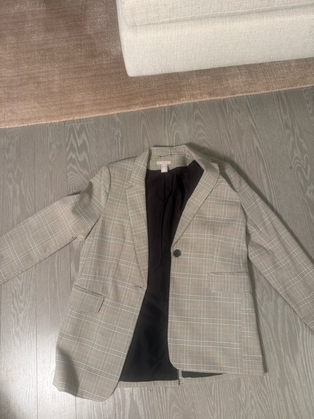 H&M Gray Plaid Single-Button Blazer